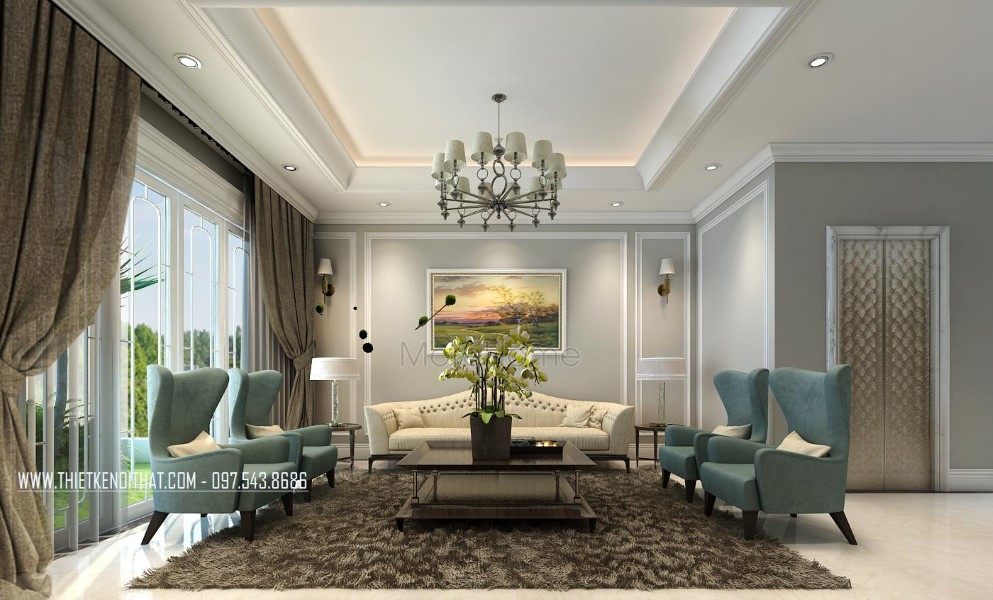 Thiết kế nội thất phòng khách nhà liên kề tại khu đô thị Văn Quán